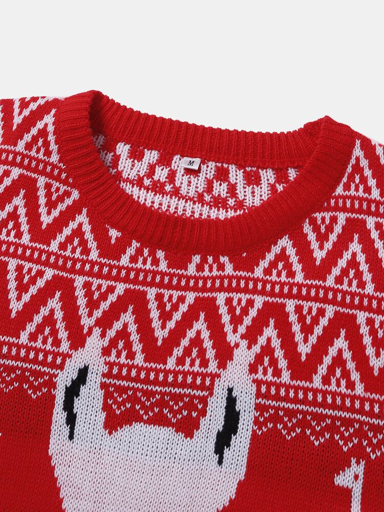 Jul Herre Tegneserie Alpaca Geometri Strikket Varm Pullover Sweatere