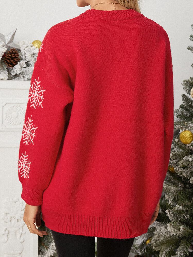 Kvinder Jul Elg Trykt Tegneserie Dyr Snefnug Rundhalset Sweater