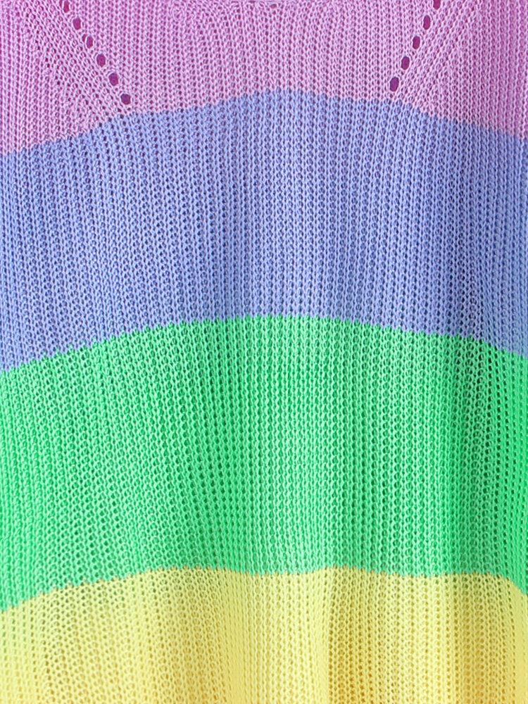 Langærmet V-udskæring Rainbow Stripe Color Block Sweatere