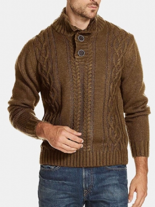 Mænd Kabelstrik Revers Knap Solid Pullover Casual Sweaters