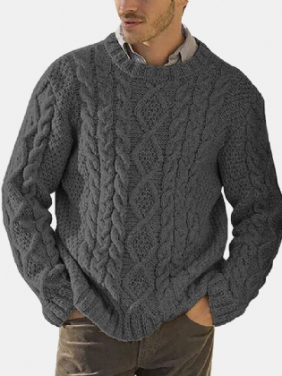 Mænd Solid Cable Strik Rundhals Casual Pullover Sweatere