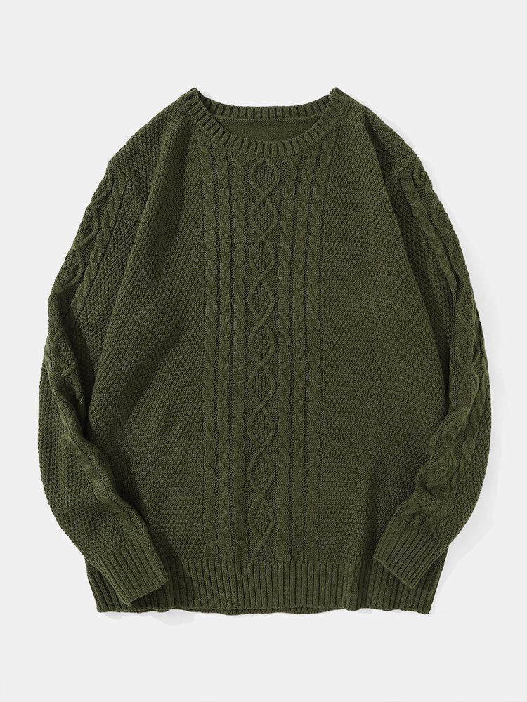 Mænd Solid Cable Strik Rundhals Casual Pullover Sweatere