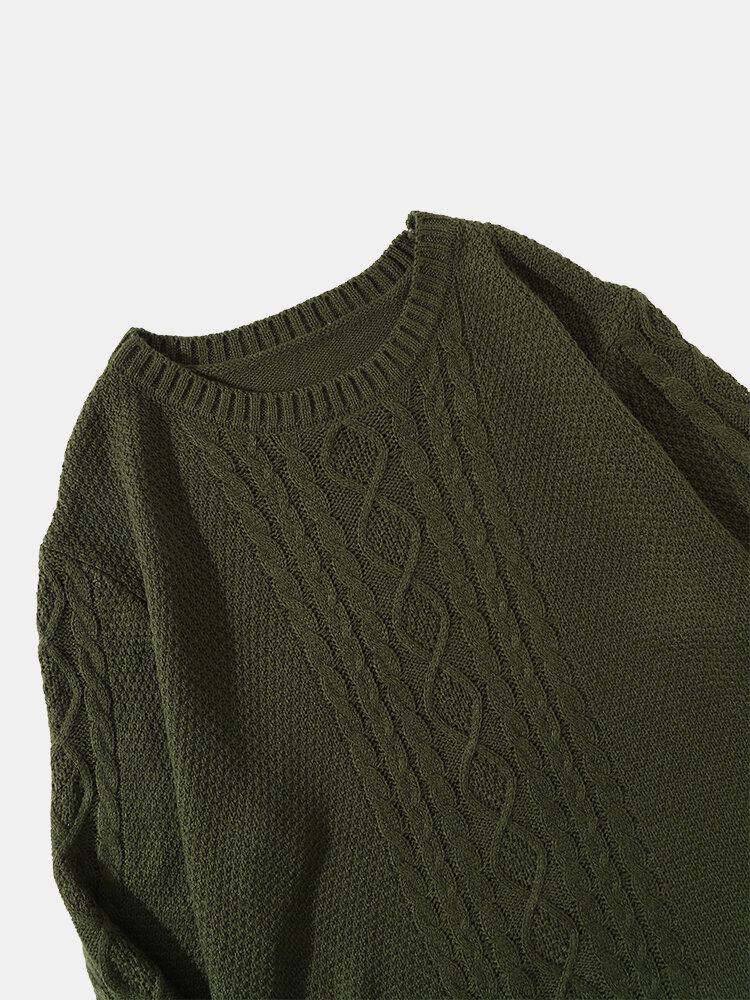 Mænd Solid Cable Strik Rundhals Casual Pullover Sweatere