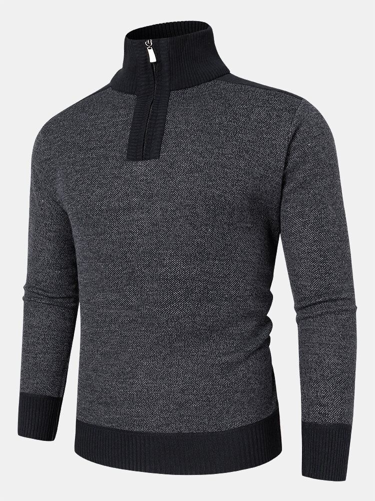 Mænd Strik Pure Solid Pullover Zip Stand Krave Velvets Varm Sweater