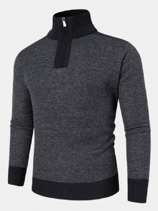 Mænd Strik Pure Solid Pullover Zip Stand Krave Velvets Varm Sweater