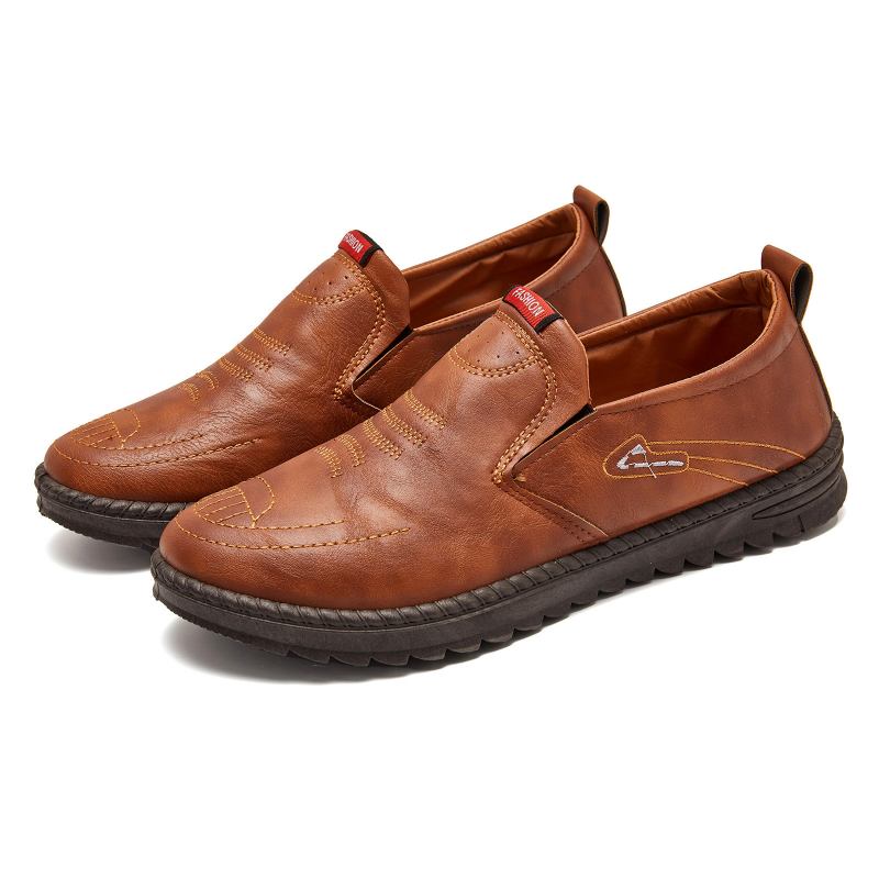 Herremode Broderede Behagelige Bløde Såler Slip-on Afslappede Flade Loafers