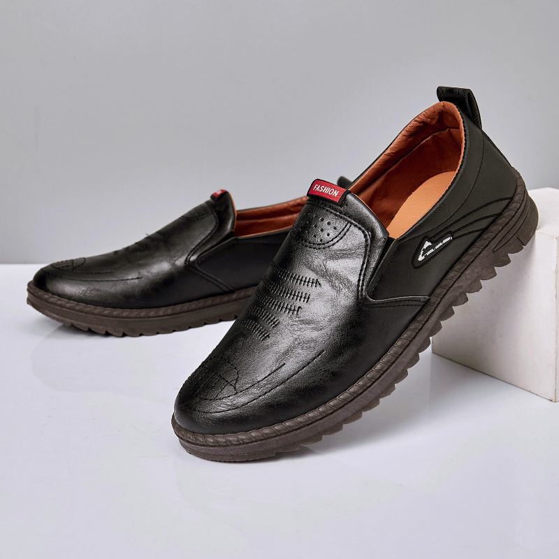 Herremode Broderede Behagelige Bløde Såler Slip-on Afslappede Flade Loafers