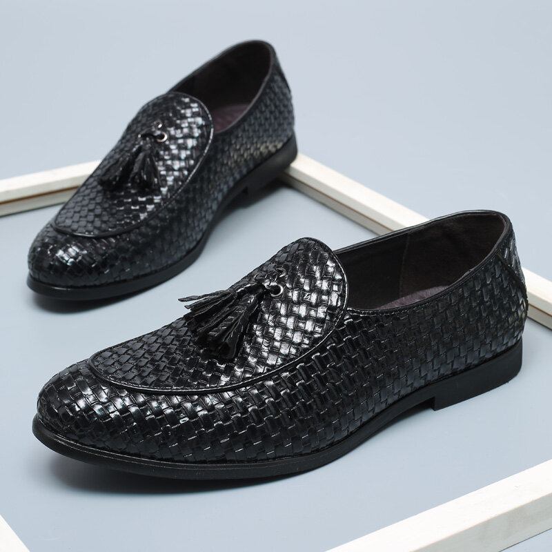 Mænd Åndbar Behagelig Bundvævning Vintage Kvast Spidstå Slip-on Business Fritidssko