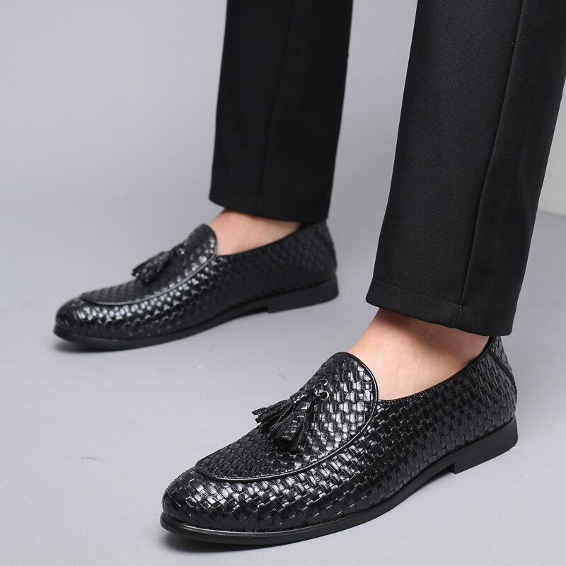 Mænd Åndbar Behagelig Bundvævning Vintage Kvast Spidstå Slip-on Business Fritidssko