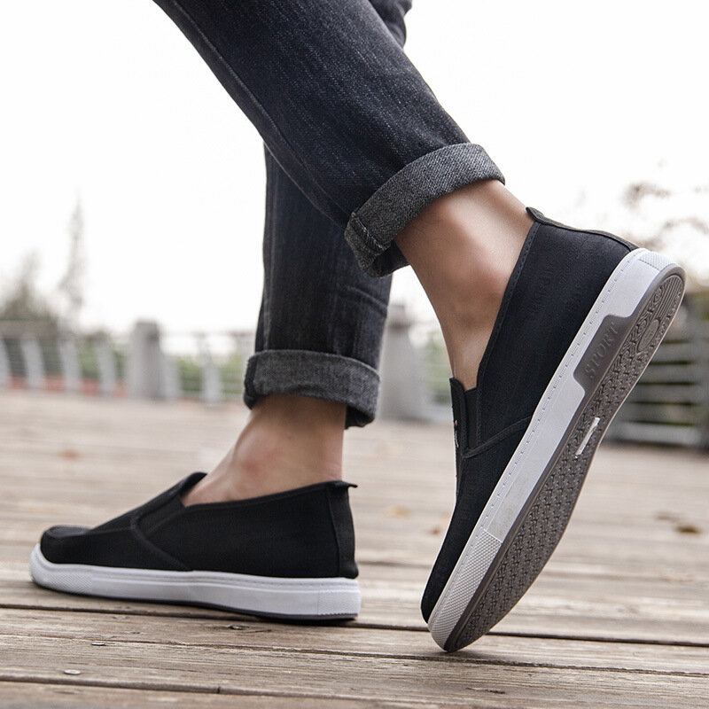 Mænd Åndbar Skridsikker Comfy Slip On Old Peking Casual Cloth Court Sko