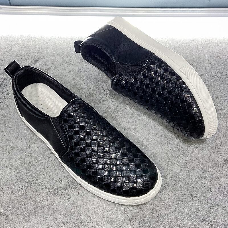 Mænd Åndbar Vintage Weave Blød Bund Slip On Comfy Casual Court Sko