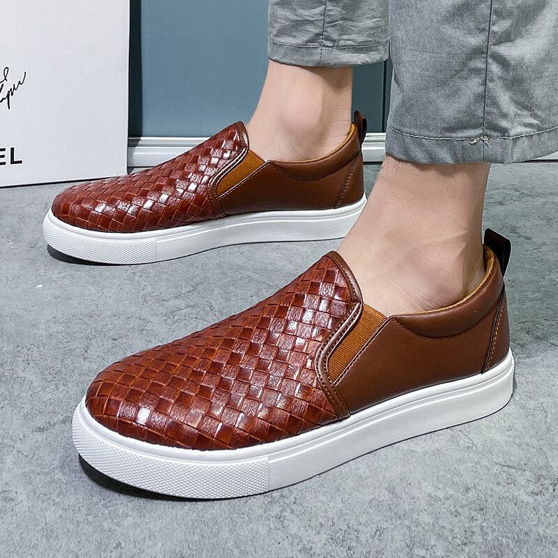 Mænd Åndbar Vintage Weave Blød Bund Slip On Comfy Casual Court Sko