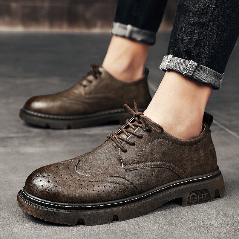 Mænd Comfy Rund Tå Snørebånd Oxfords Brogue Fritidssko