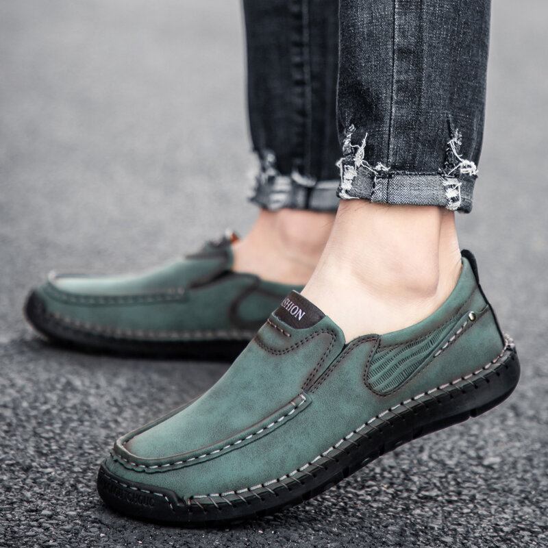 Mænd Håndsømme Microfiber Læder Skridsikre Slip On Loafers