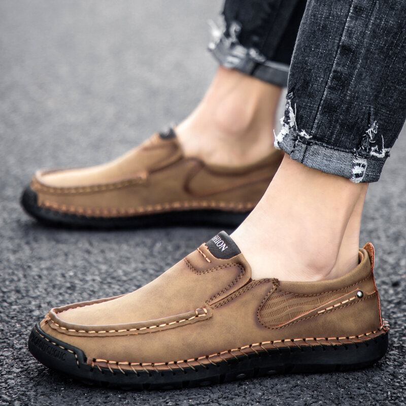 Mænd Håndsømme Microfiber Læder Skridsikre Slip On Loafers