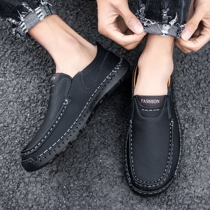 Mænd Håndsømme Microfiber Læder Skridsikre Slip On Loafers