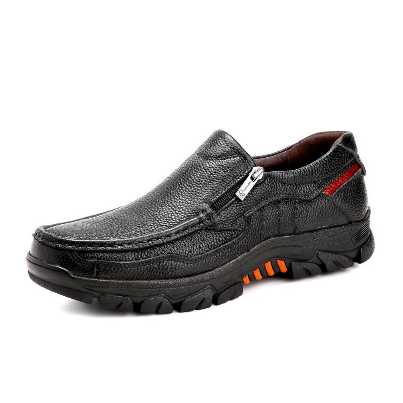 Mænd Koskind Åndbar Blød Sål Slip On Comfy England Style Lynlås Casual Sko