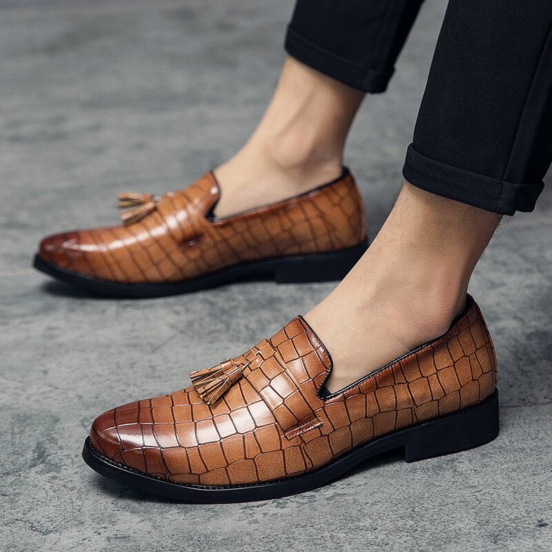 Mænd Læder Åndbar Blød Sål Retro Crocodile Grain Slip On Casual Sko