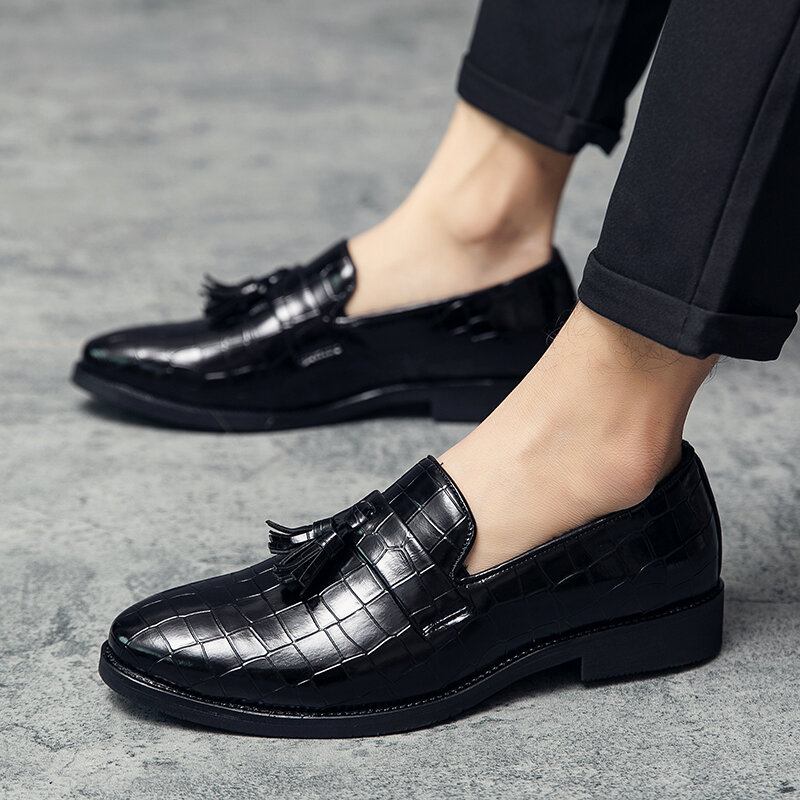 Mænd Læder Åndbar Blød Sål Retro Crocodile Grain Slip On Casual Sko