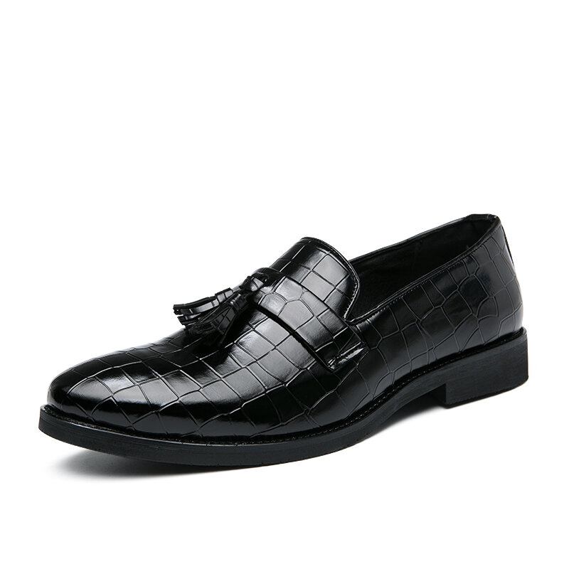 Mænd Læder Åndbar Blød Sål Retro Crocodile Grain Slip On Casual Sko