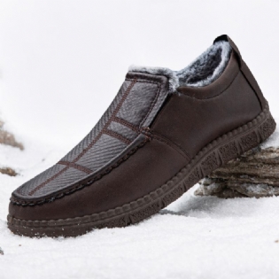 Mænd Læder Skridsikker Varmforet Blød Sål Solid Comfy Slip On Outdoor Casual Snesko