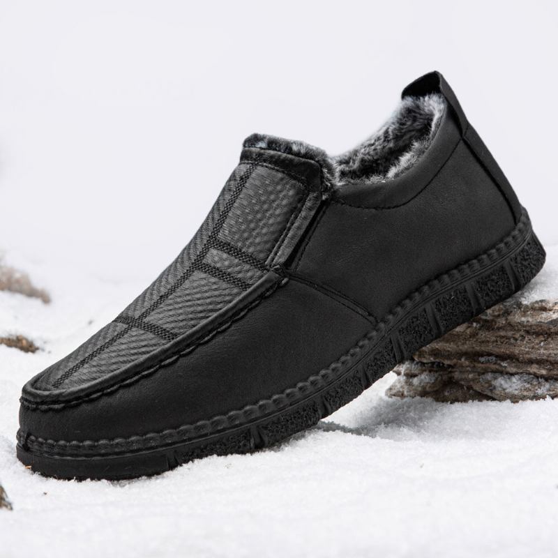 Mænd Læder Skridsikker Varmforet Blød Sål Solid Comfy Slip On Outdoor Casual Snesko