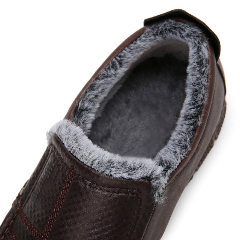 Mænd Læder Skridsikker Varmforet Blød Sål Solid Comfy Slip On Outdoor Casual Snesko