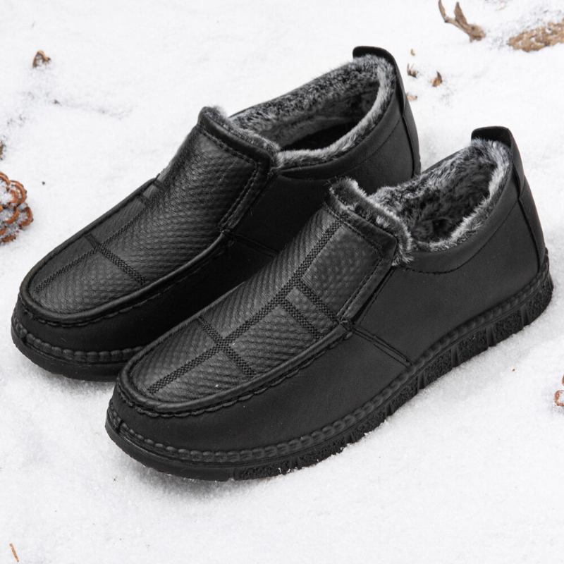 Mænd Læder Skridsikker Varmforet Blød Sål Solid Comfy Slip On Outdoor Casual Snesko