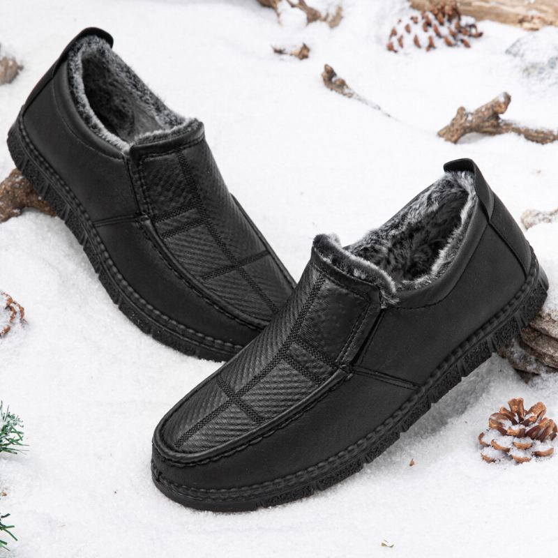 Mænd Læder Skridsikker Varmforet Blød Sål Solid Comfy Slip On Outdoor Casual Snesko