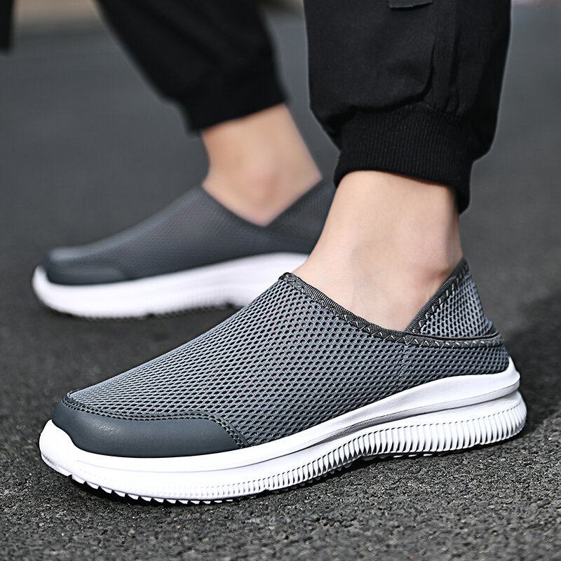 Mænd Mesh Åndbar Blød Sål Komfortabel To Måder Slip On Casual Walking Sko