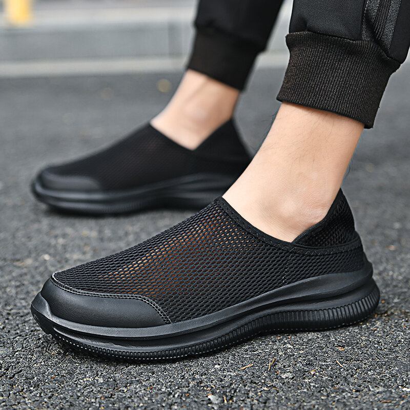 Mænd Mesh Åndbar Blød Sål Komfortabel To Måder Slip On Casual Walking Sko