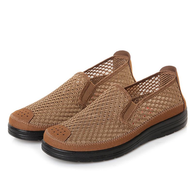 Mænd Mesh Åndbar Skridsikker Behagelig Bund Slip On Old Peking Casual Sko