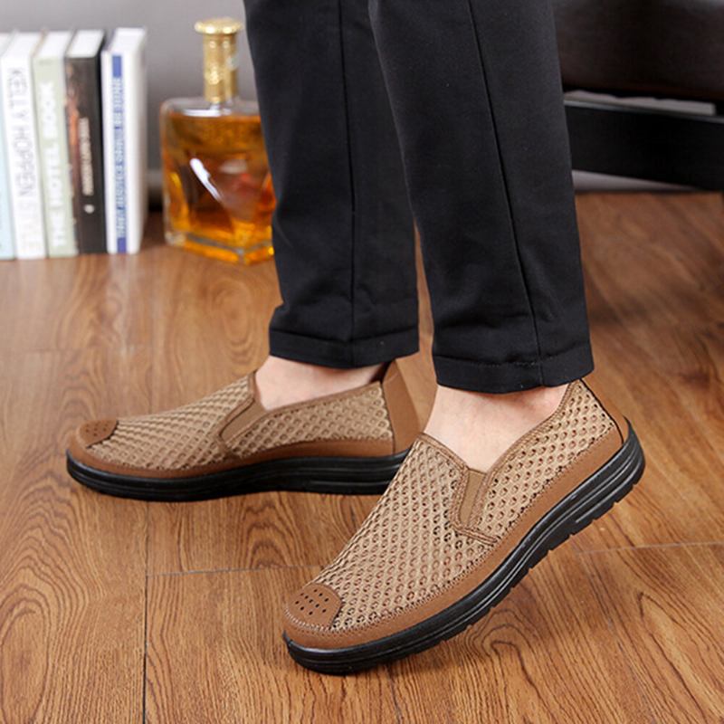 Mænd Mesh Åndbar Skridsikker Behagelig Bund Slip On Old Peking Casual Sko