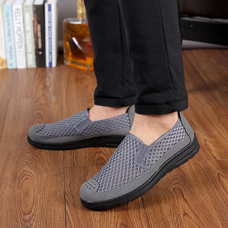 Mænd Mesh Åndbar Skridsikker Behagelig Bund Slip On Old Peking Casual Sko