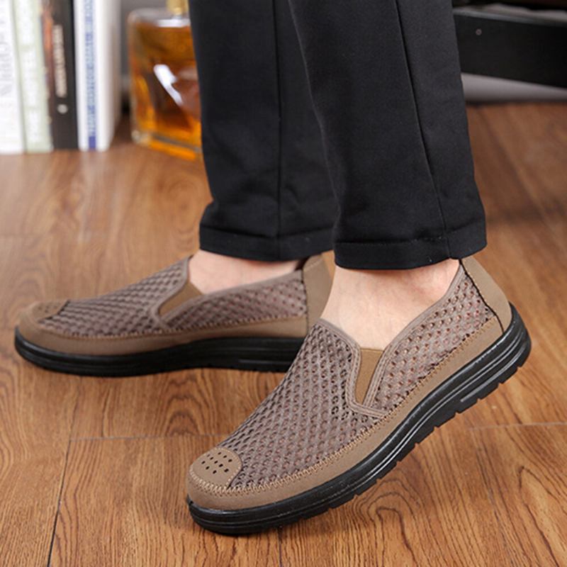 Mænd Mesh Åndbar Skridsikker Behagelig Bund Slip On Old Peking Casual Sko