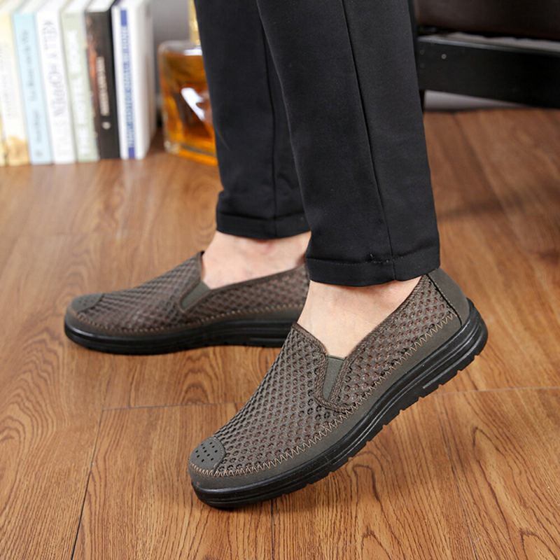 Mænd Mesh Åndbar Skridsikker Behagelig Bund Slip On Old Peking Casual Sko