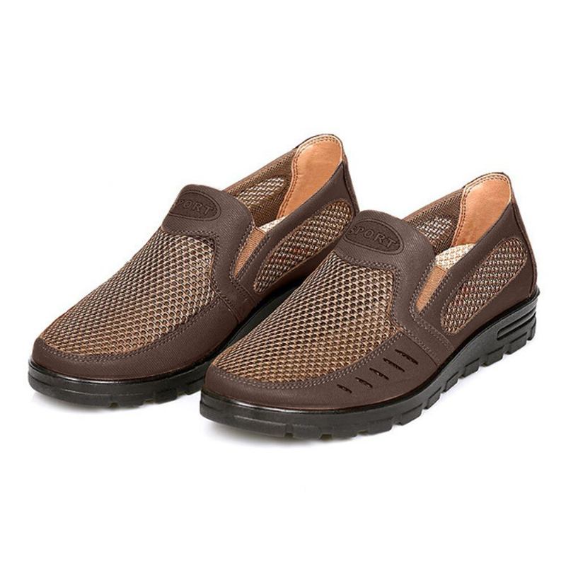 Mænd Mesh Åndbar Udhulet Skridsikker Blød Sål Slip On Casual Sko