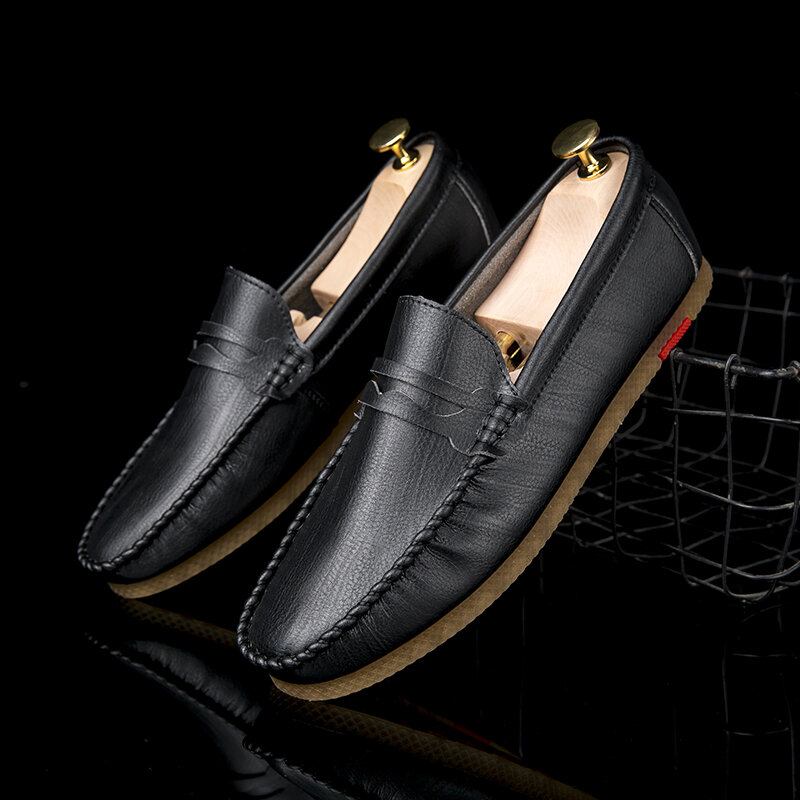 Mænd Microfiber Åndbar Behagelig Bund Slip On Driving Loafers Casual Lædersko