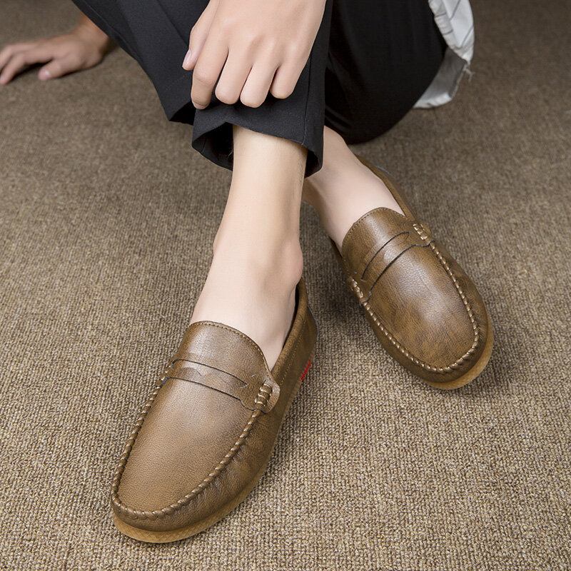 Mænd Microfiber Åndbar Behagelig Bund Slip On Driving Loafers Casual Lædersko