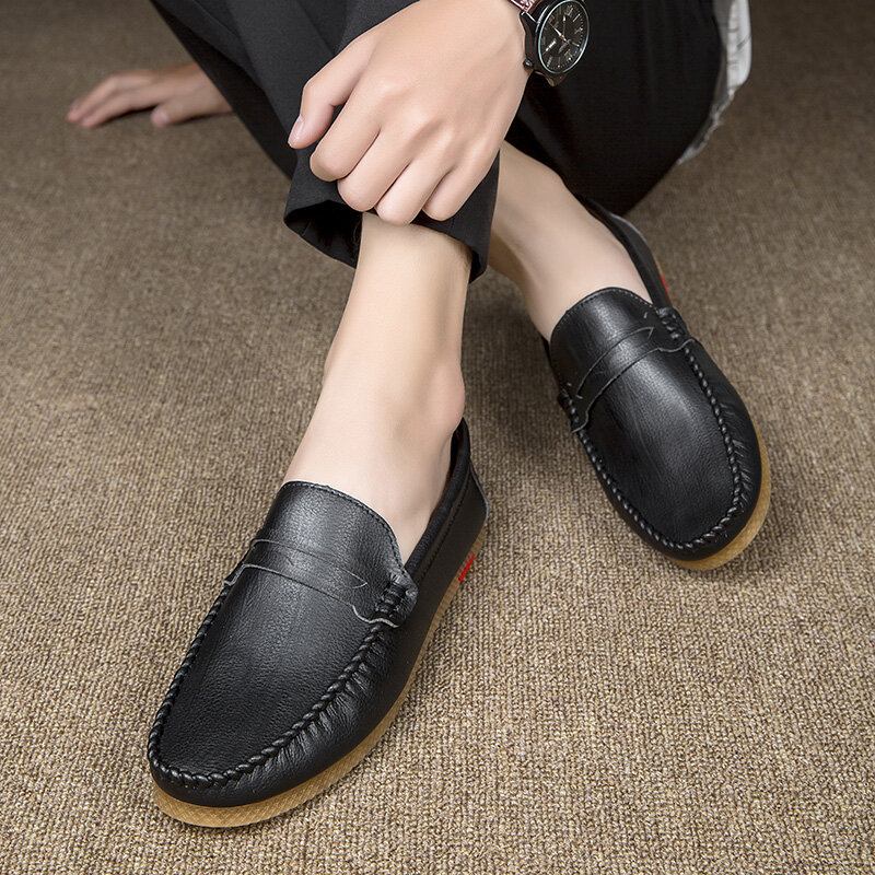 Mænd Microfiber Åndbar Behagelig Bund Slip On Driving Loafers Casual Lædersko