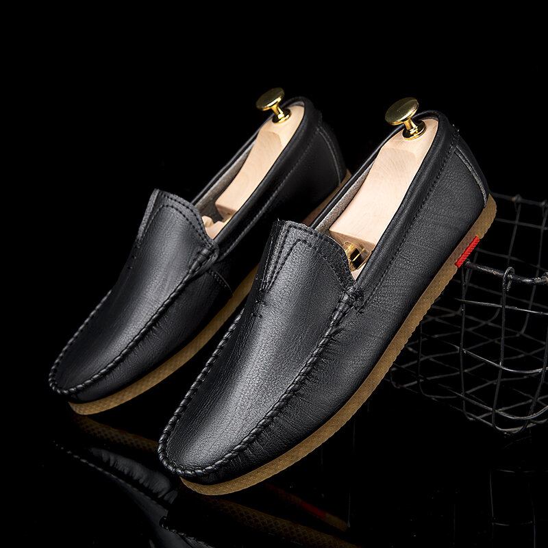 Mænd Microfiber Åndbar Behagelig Bund Slip On Kørsel Casual Læder Loafers Sko