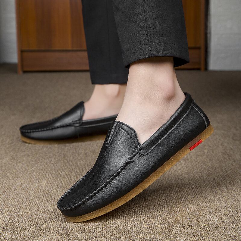 Mænd Microfiber Åndbar Behagelig Bund Slip On Kørsel Casual Læder Loafers Sko