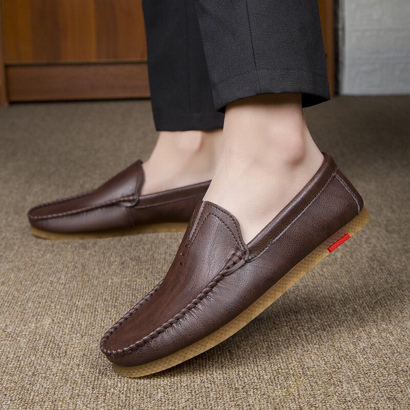 Mænd Microfiber Åndbar Behagelig Bund Slip On Kørsel Casual Læder Loafers Sko