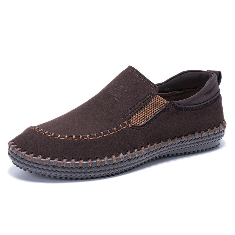 Mænd Microfiber Håndsømning Åndbar Blød Slip On Comfy Casual Business Sko