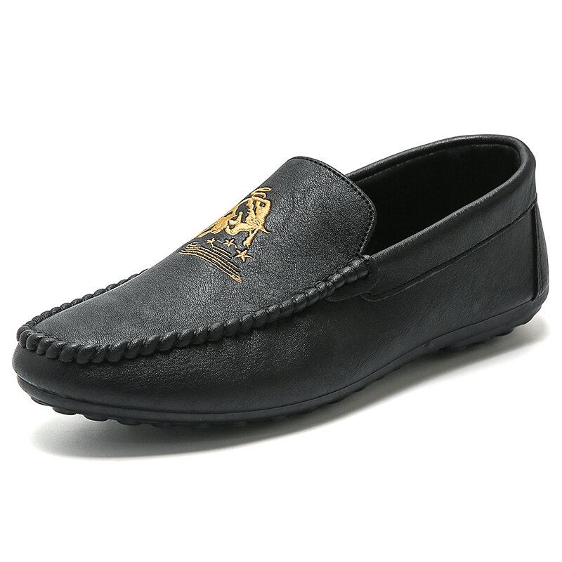 Mænd Microfiber Læder Åndbar Blød Sål Brief Slip On Casual Bådsko