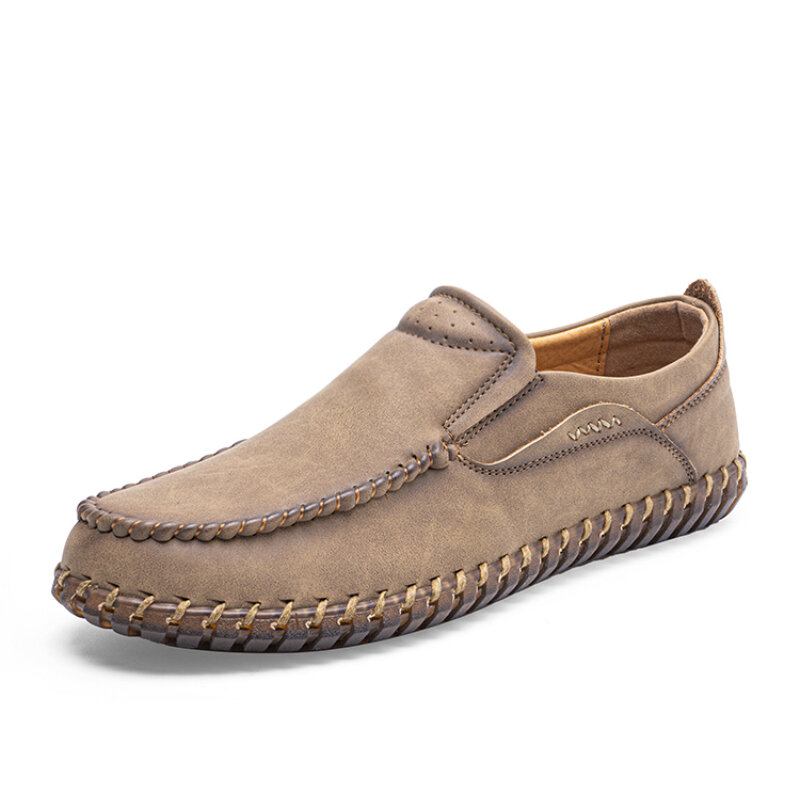 Mænd Microfiber Læder Håndsyning Bløde Slip On Casual Comfy Flade Sko