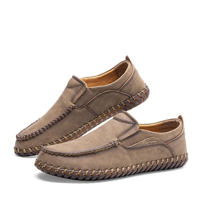 Mænd Microfiber Læder Håndsyning Bløde Slip On Casual Comfy Flade Sko