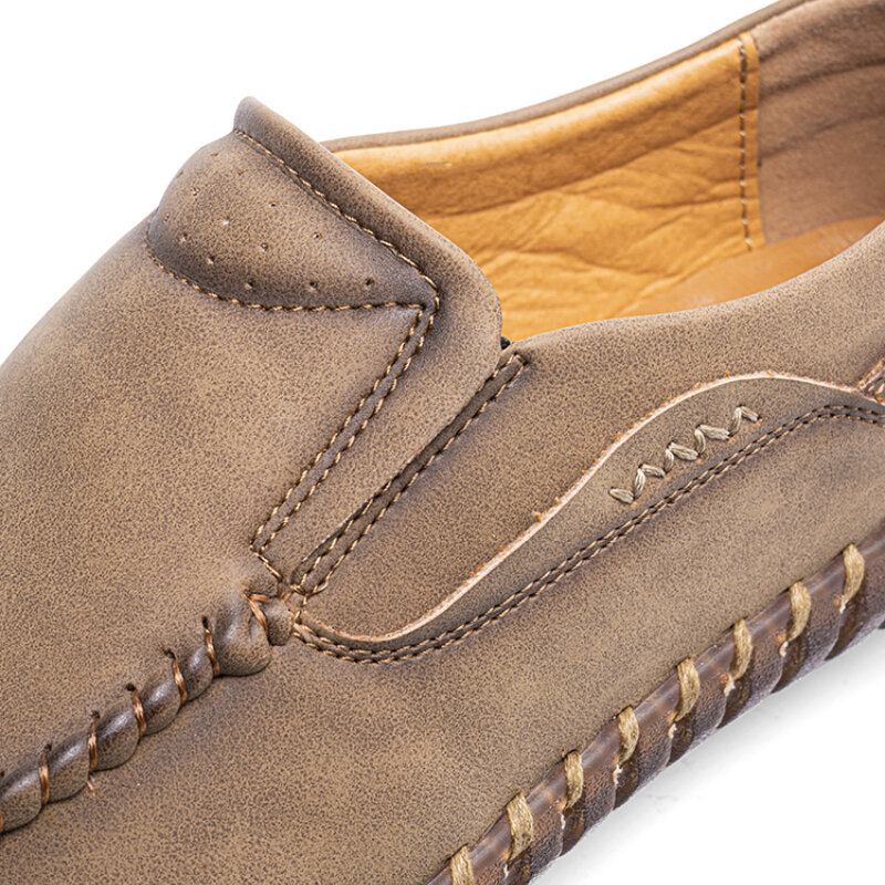 Mænd Microfiber Læder Håndsyning Bløde Slip On Casual Comfy Flade Sko