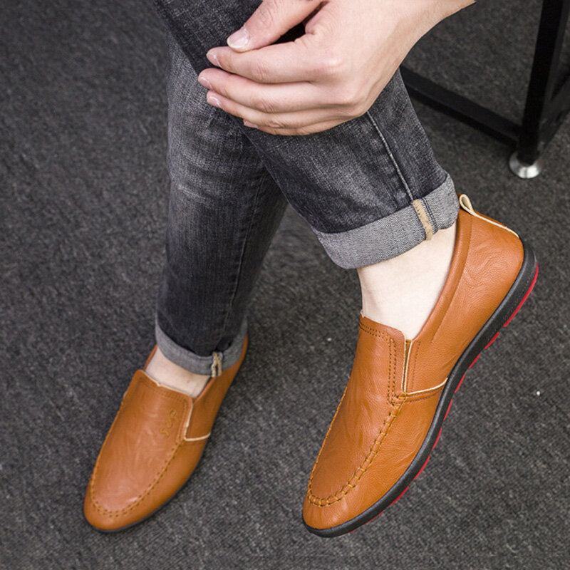 Mænd Mikrofiber Læder Åndbar Blød Sål Slip On Comfy Business Casual Sko