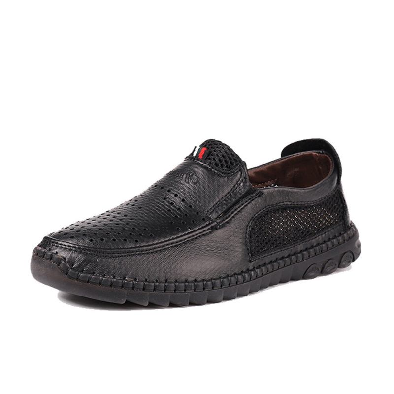 Mænd Mikrofiber Udhulet Åndbar Håndsyning Blød Sål Slip On Casual Sko